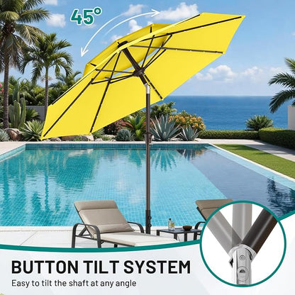 AreShark 9ft 2 Tiers Patio Umbrella with Solar Lights, Outdoor Umbrella w/ 32 LED Lights&8 Sturdy Ribs, Table Umbrella for Deck, Backyard, Pool(Yellow)