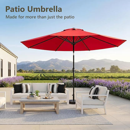 9FT Patio Umbrella,Outdoor Table Umbrella with Push Button Tilt & Crank,Pool Umbrella with Fade-Resistant Canopy, Heavy-Duty Steel Frame, Vented Top, for Deck, Backyard & Market