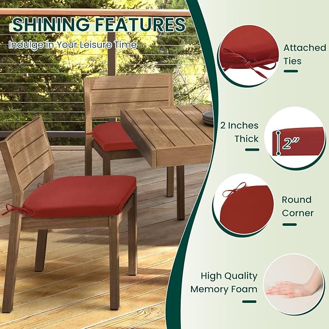 HARBOREST Outdoor Chair Cushions Set of 6, Water Resistant Patio Chair Cushions with Ties, Outdoor Seat Cushions for Patio Furniture, 17"x16"x2", Burnt Orange