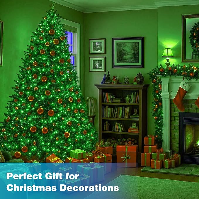 500LED Outdoor Christmas Lights, 164FT String Lights (Green) | IP44 Waterproof,8 Modes,Remote control 3 Timers & Memory Function, Ideal Indoor & Outdoor Christmas Tree Holiday Decorations