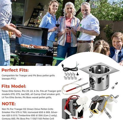 Fit For Traeger and Pit Boss Wood Pellet Grill Parts Replacement Kit include 2.0 RPM Auger Motor,Induction Fan Kit,Power Cord,Fire Burn Pot and Hot Rod Ignitor By Romalon