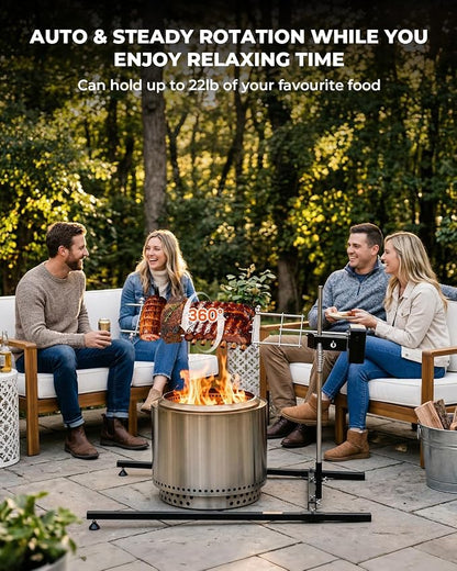 onlyfire Spit Rotisserie Kit with Stand, Open Flame Camping Grill for Outdoors, Cooking Over Any Grill or Fire - Include Motor, Power Adapter and USB Cable