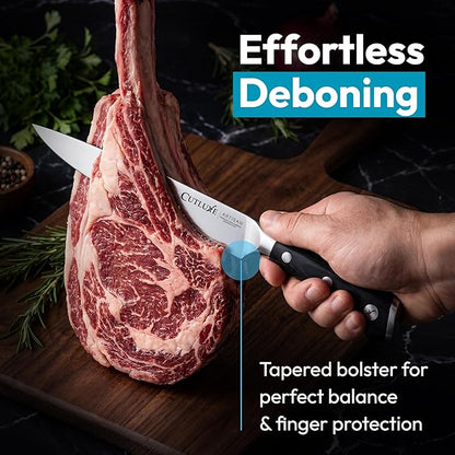 Cutluxe 3-Piece Boning Knife Set – 6" Razor-Sharp Straight, Curved & Flexible Blades, Fillet knife for Fish & Meat Cutting – High Carbon German Steel – Full-Tang Ergonomic Handles – Artisan Series