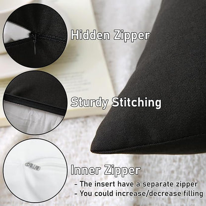 16 x 16 Inch Throw Pillow for Outdoor Seating, Waterproof Lumbar Pillows with Insert, Square Decorative Garden Cushion for Couch Patio Sofa Home Furniture (Black, 16" x 16" (Pack of 2))