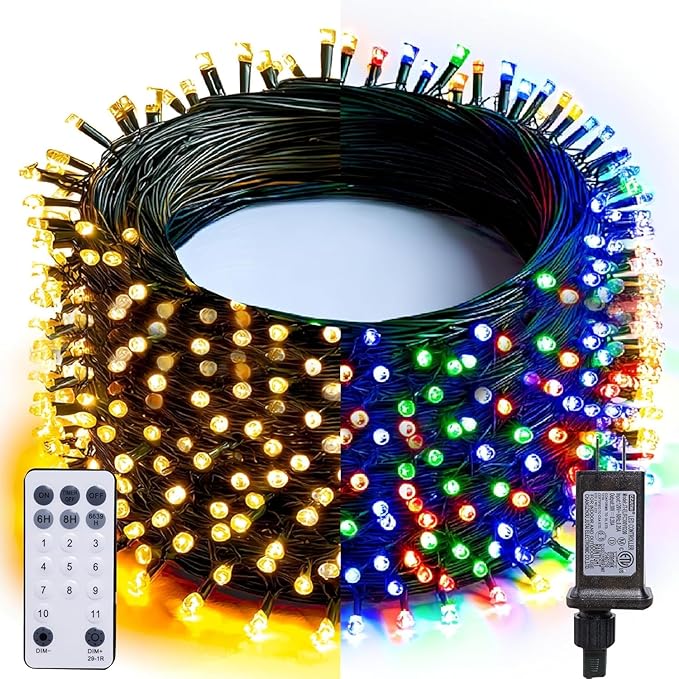 Dazzle Bright 100FT 300 LED Color Changing Christmas Lights, 2 in 1 Warm White & Multi Waterproof Christmas String Lights with Remote 11 Functions Christmas Decorations for Indoor Outdoor