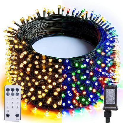 Dazzle Bright 100FT 300 LED Color Changing Christmas Lights, 2 in 1 Warm White & Multi Waterproof Christmas String Lights with Remote 11 Functions Christmas Decorations for Indoor Outdoor