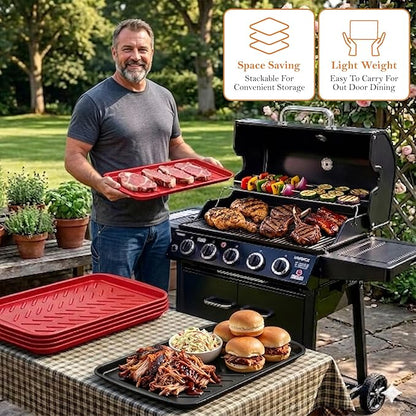 FIRE RIOT Grilling Prep & Serve Trays Set, BBQ Trays for Marinating Raw & Cooked Food with 50 Nitrile Gloves & Meat Smoking Guide, Dishwasher Safe