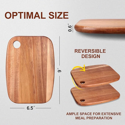 Small Acacia Wood Cutting Boards for Kitchen with Hanging – Mini Wooden Cutting Board for Vegetables, Fruit, Bread, Meat - BPA Free, 9" x 6.5"