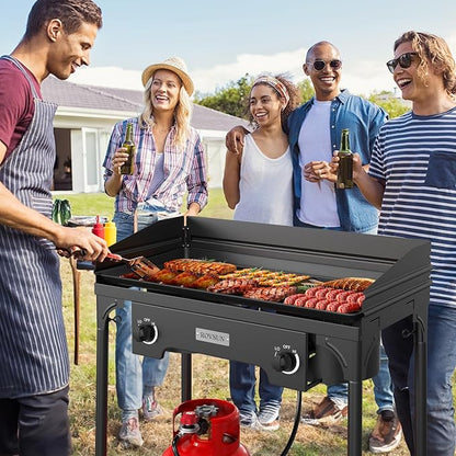ROVSUN 2 Burner Outdoor Camping Stove with Wind Panel, 150,000 BTU Propane Burner, Gas Cooker with Detachable Legs & CSA Regulator for Home Camp Paito Cooking Frying Canning