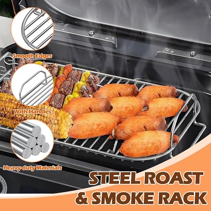 Woodfire Rib Rack & Roast Rack for Ninja Woodfire XL Grill OG800/900 Series Accessories, XSKRACKXL Rib Rack & XSKRSTRKXL Smoke Rack for Ninja OG951 OG850 Pro Connect XL Outdoor Grill Smoker