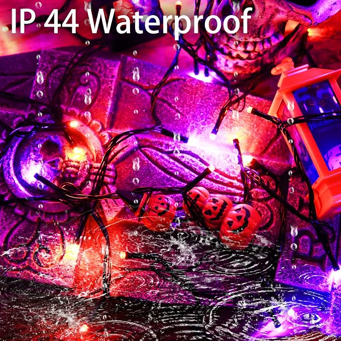 Solar Halloween String Lights, Orange Purple 200Led, Outdoor | 2 Pack Total 400Led 144Ft 8 Mode, IP44 Waterproof Outside Fairy Lights for Tree, Garden, Patio, Lawn, Yard Decorations