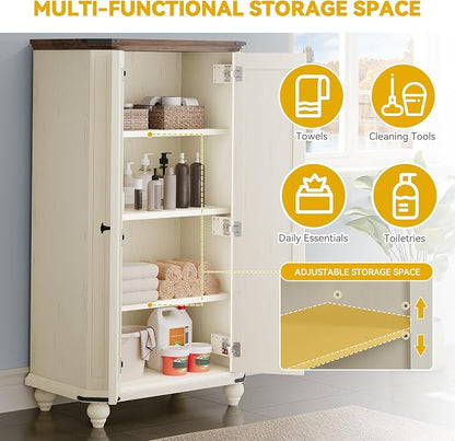 DWVO 45.2" Farmhouse Kitchen Pantry Cabinet wth 2 Shutters-Doors, White | 4-Tier Storage Cabinet, Adjustable Shelves, Wooden Tool Cabinet for Dining Room, Bathroom, Living Room, Laundry Room, Office