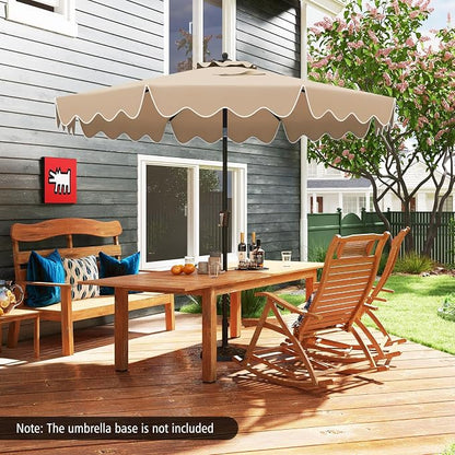 Tangkula 9Ft Patio Umbrella with Crank, 2-Tier Outdoor Umbrella with Push Button Tilt, Sun-Protective Canopy, 8 Ribs, Scalloped Patio Umbrella for Outdoor Beach Deck Pool Table (Coffee)