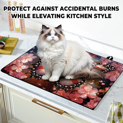 Patriotic Stove Top Cover, Heat Resistant Electric Stove Protector Mat, Large Diatomite Kitchen Counter Mat, Independence Day Decor American Flag Kitchen Accessory (butterfly, 28x20 Inch)
