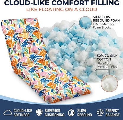 MAGIC ELEPHANT Chaise Lounge Cushion Outdoor, Memory Foam Patio Lounge Chair Cushion with Ties for Outdoor Furniture, 74 x 22 x 4 Inch (Multicolor Leaves)