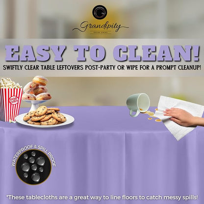 Grandipity 12 Pack Premium Disposable Plastic Tablecloth 84" Inch Decorative Round Table Cover - Lavender
