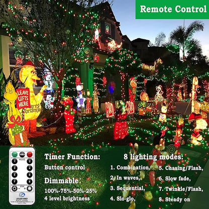 KNONEW 403ft 1000 LED String Lights Outdoor Christmas Lights 8 Modes & Timer Fairy Light Plug in Waterproof LED String Lights for Xmas Yard Tree Wedding Party Holiday Decorations (Red and Green)