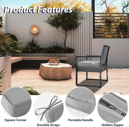 IPYNBAP Outdoor Chair Cushions Set of 4 -Waterproof Outdoor Seat Cushions for Patio Furniture, Patio Chair Cushion with Handle and Ties, Out Door Chair Pads,18.5x16x3-Square, Grey
