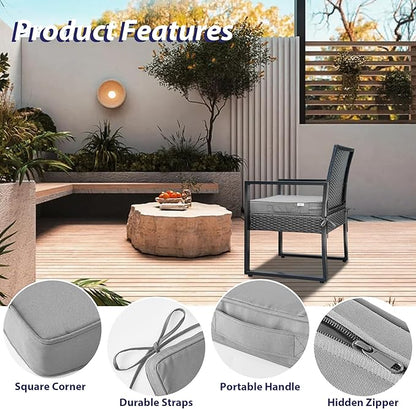 IPYNBAP Outdoor Chair Cushions Set of 4 -Waterproof Outdoor Seat Cushions for Patio Furniture, Patio Chair Cushion with Handle and Ties, Square Out Door Chair Pads,17" x 16" x 2", Grey