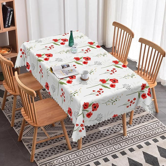 Red Poppy Rectangle Tablecloths Spring Flowers Botanical Tablecloth Polyester for Party Dinner Decorative Table Cloth Dust-Proof Table Cover for Home Restaurant Picnic Camping BBQ 70x140 Inch