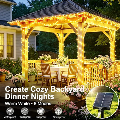 KNONEW 203FT 600LED Solar Fairy String Lights Outdoor Warm White 8 Modes | 8 Modes IP44 Waterproof Copper Wire Extra Long for Garden Patio Yard Christmas Wedding Party Indoor Outdoor