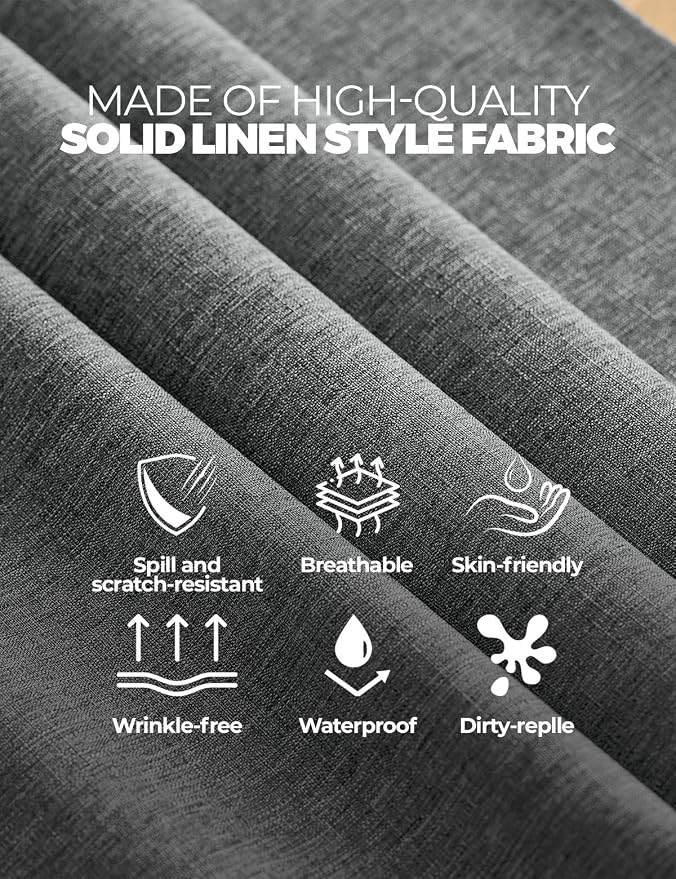 Decorelia Faux Linen Farmhouse Table Cloth 60"x104" for 6 ft Rectangle Table, Dark Grey Waterproof Outdoor Washable Cloth Tablecloth for Rectangular Dining Room Kitchen Outdoor Party Restaurant Table