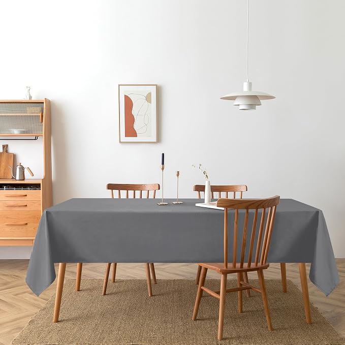 DWCN Rectangle Tablecloth - 60 x 84 Inch - Waterproof Stain and Wrinkle Resistant Washable Table Cloth, Decorative Fabric Table Cover for Kitchen Dining Room Party and Outdoor Use, Light Grey