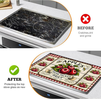 Multi-Design Stove Cover for Glass/Electric Stoves - 3-in-1 Heat-Resistant Protector Mat, Non-Slip Drying Rack 28"x20"