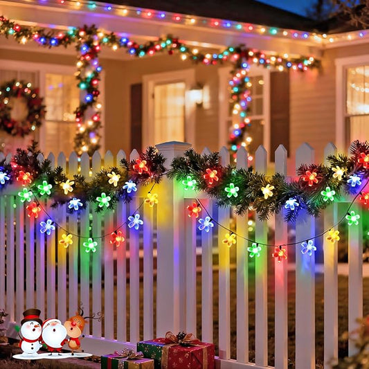 JMEXSUSS 2 Pack Solar String Lights Outdoor, Each 50LED, Flower, Multicolor | Outdoor Waterproof, 30.6ft, Cherry Blossoms, 8 Modes Christmas Lights for Garden Patio Yard Tree Party Decorations