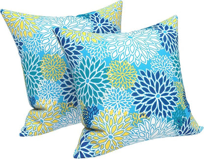 LVTXIII 2 Pack Outdoor Throw Pillow Covers for Patio Furniture, 16x16 Inch Square Pillow Case, Water-Repellent Cushion Covers for Garden, Porch, Sofa, Dahlia Blue