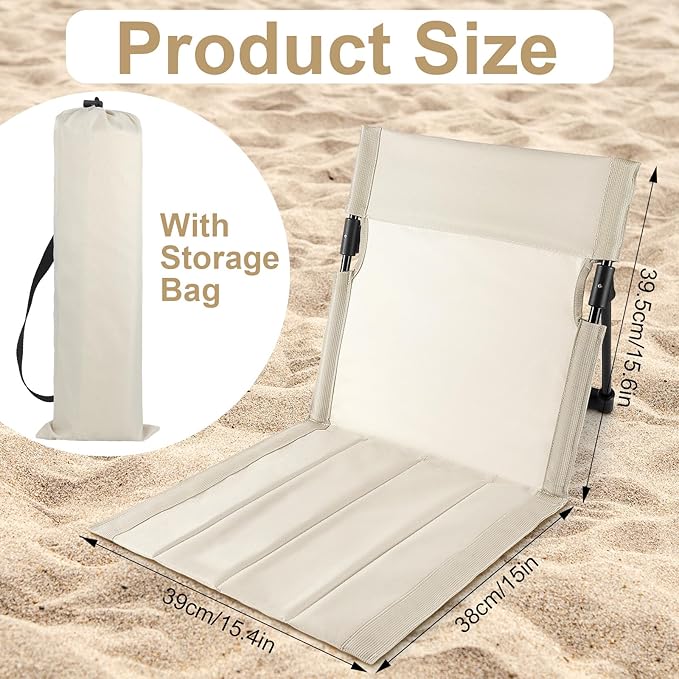 Karenhi 2 Pcs Foldable Poolside Beach Chairs for Edge of Pool Portable Beach Chairs Folding Pool Seats with Back Support Carry Bag for Adults Traveling Camping Picnic Lawn (Light Beige)