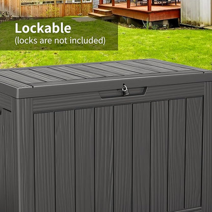 Vixzen 46 Gallon Outdoor Deck Box, Lockable Outdoor Storage Box for Patio Furniture, Garden Tool and Pool Supplies, Weatherproof and UV Resistant (Black, 46 Gallon)