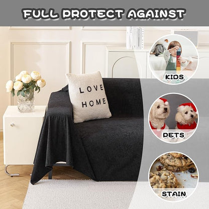 MYSKY HOME Black Couch Covers for Sectional Sofa, Love Seat Covers, Couch Covers for Dogs Washable Couch Cover Banket Modern Sofa Slipcovers, Super Soft Sofa Towel for Kids, Pets, 71" x 102"