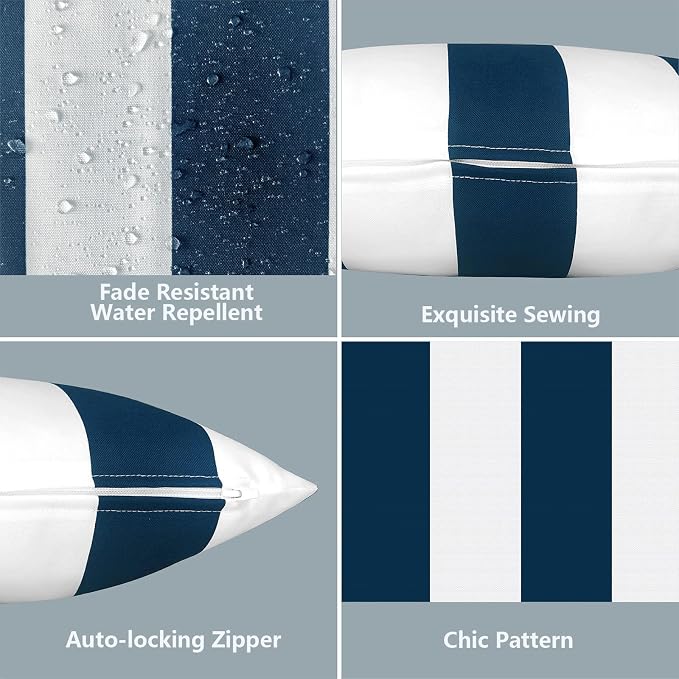LVTXIII 2 Pack Outdoor Pillow Covers ONLY 18x18 Inch, Water-Repellent Square Decorative Cushion Covers for Patio Furniture, Garden, Sofa, Cabana Navy