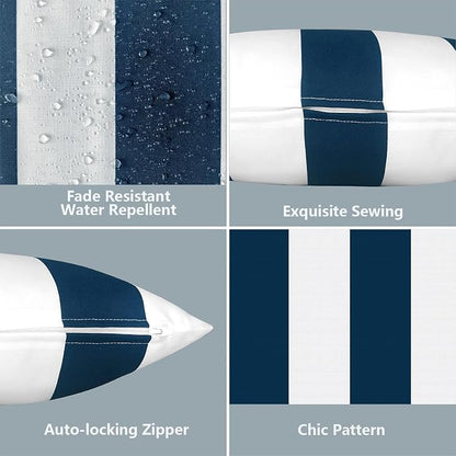 LVTXIII 2 Pack Outdoor Pillow Covers ONLY 18x18 Inch, Water-Repellent Square Decorative Cushion Covers for Patio Furniture, Garden, Sofa, Cabana Navy