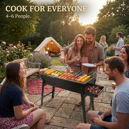 Portable Charcoal Grill, Portable Tabletop BBQ for Outdoor Cooking | Compact Folding Grill for Camping, Hiking, Picnics & Travel | 24”x13”x9” Lightweight Smoky Flavor Grill