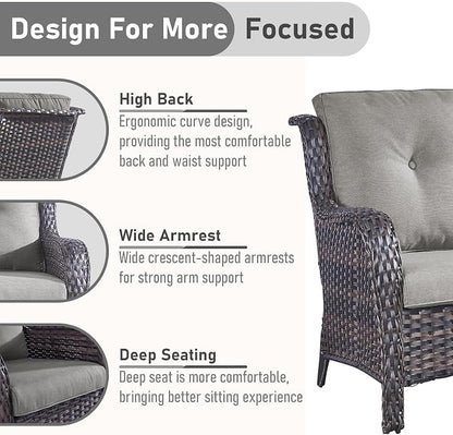 Outdoor Patio Furniture - 3 Seater Outdoor Rattan Wicker Sofa Patio Couch with Ottoman for Porch Deck Garden Backyard - Brown/Grey
