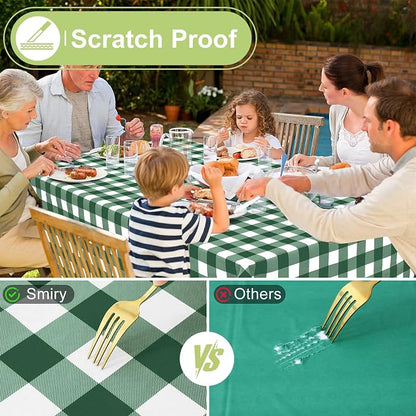 Smiry Picnic Table Cloth, Vinyl Tablecloths with Flannel Backing, 60"x84" | Waterproof Rectangle Table Cloth, Wipeable Buffalo Plaid Table Cover for Indoor and Outdoor (Emerald Green & White)