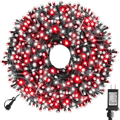 Christmas String Lights, 105ft 300 LED Christmas Tree Lights | 8 Modes Memory Function & Timer- UL Certified Outdoor Indoor Christmas Fairy Lights for Tree, Garden, Party(Red + White)