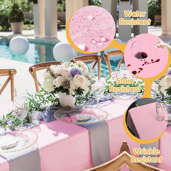BRILLMAX 6 Pack Pink Tablecloths 70x120 Inch for 6-8ft Rectangle Tables | 150 GSM Polyester Fabric, Universal Fit, Water, Stain & Wrinkle Resistant Cloth Cover for Wedding Reception Banquet Party