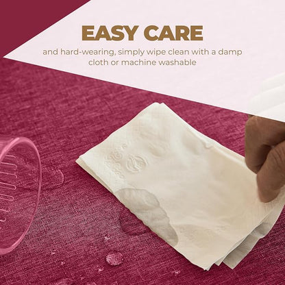 Decorelia Christmas RedWaterproof Wipe Clean Table Cloth for 10ft Banquet Rectangle Table,Outdoor Spillproof Tablecloth for Thanksgiving,Easter (Oblong, 60 x 144 Inch (12-14 Seats), Burgundy)
