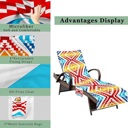 Lounge Chair Towel Cover, Beach Chair Cover (Pack of 2), Pool Lounge Chair Covers for Outdoor,Garden, Beach,Sun Lounger,Hotel Pool,Large Size and No Sliding, 85" X 30", Orange Red Rhombus