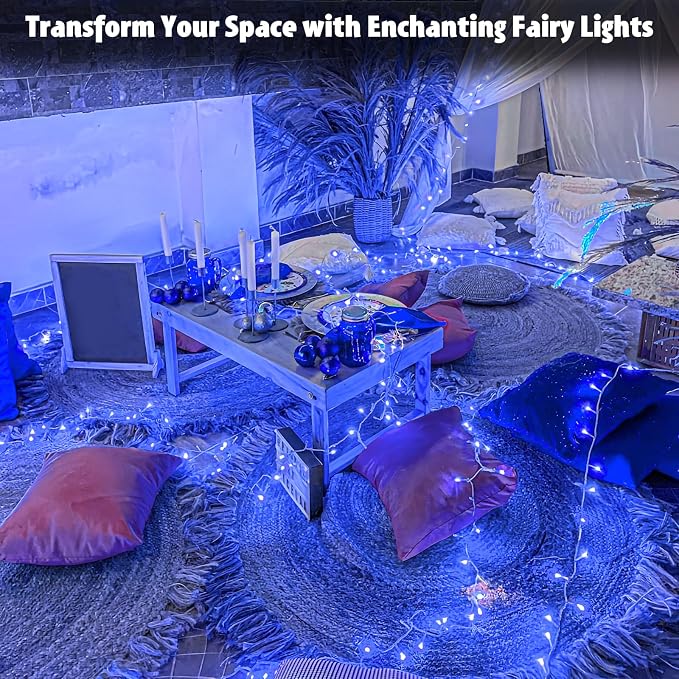 cshare String Lights Outdoor Waterproof 9.8ft 30 LED, Blue Fairy Lights Battery Operated with Timer Clear Wire for Indoor & Outdoor Christmas Halloween Decorations Garland Party Garden