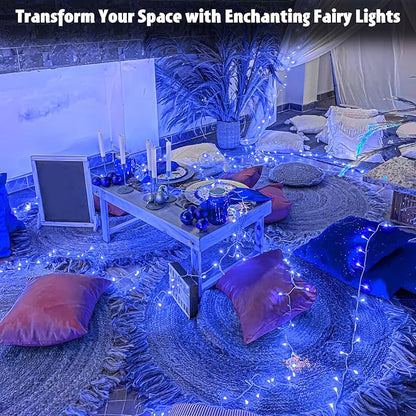 cshare String Lights Outdoor Waterproof 9.8ft 30 LED, Blue Fairy Lights Battery Operated with Timer Clear Wire for Indoor & Outdoor Christmas Halloween Decorations Garland Party Garden