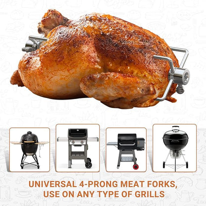 Onlyfire 6003 Grill Rotisserie Spit Meat Forks(1-Pair) Replacement-Fits 1/2-Inch hexagon & 3/8-Inch and 5/16-Inch square Spit Rods