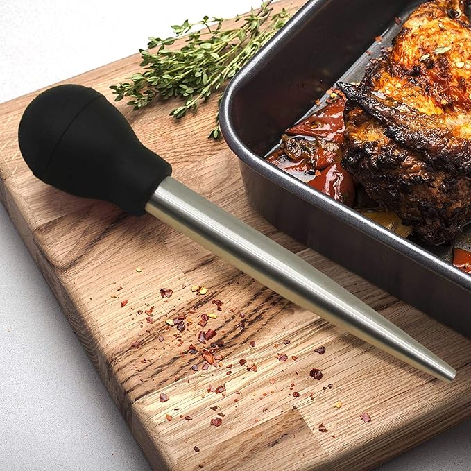 Best Utensils Stainless Steel Turkey Baster Commercial Grade Quality Rubber Bulb Including 2 Marinade Injector Needles And Silicone Basting Brush