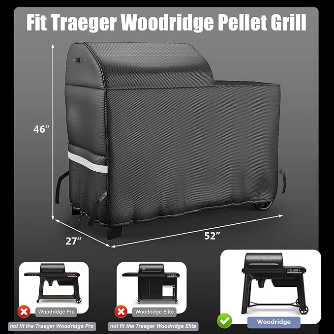 Grill Cover for Traeger Woodridge Replace for Traeger Grills BAC761 Full-Length All Weather Grill Cover Accessory Fits TFB86MLH Woodridge 600D Heavy Duty Waterproof BBQ Cover