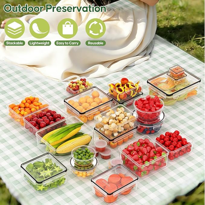 62 PCS Large Food Storage Containers with Lids Airtight Reusable Plastic | With 31 Lids & 31 Containers- Leakproof Meal-Prep Container for Kitchen Storage Organization Microwave/Dishwasher Safe