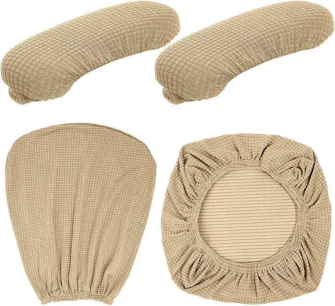 Tallew 4 Pcs Office Chair Covers Stretchable Armrest Seat,XL,Camel | Universal Fit Office Desk Chairs, Protective Seat Backrest Slipcovers, Stretchable Prevent Wear, Easy Install for Rotating
