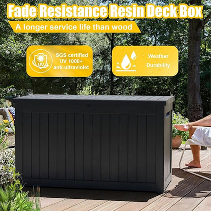 ROJIK Outdoor Storage Housing Deck Box,Waterproof Patio Furniture, Garden Tools,Cushions,Pool Accessories Storage Bench with Lockable Lid and Side Handles (Black,280 Gal)